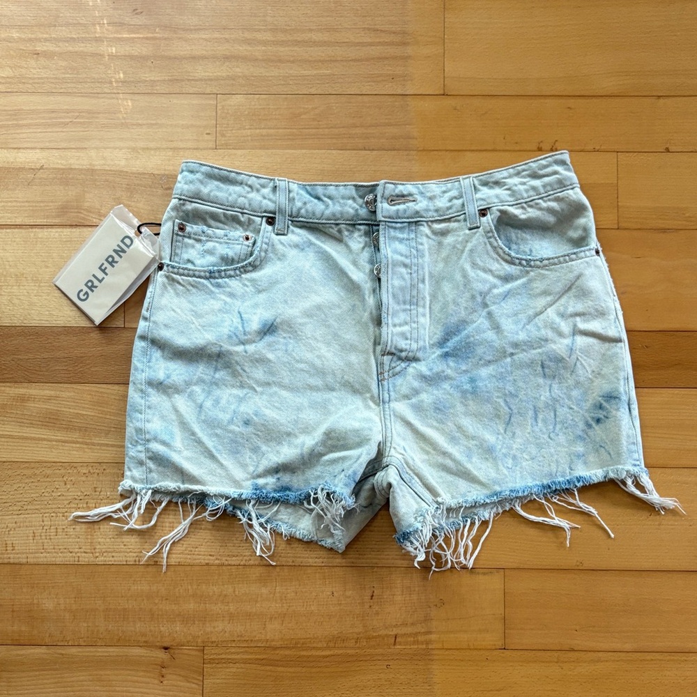 GRLFRND Faded Blue Frayed Denim Shorts - Picture 3 of 9
